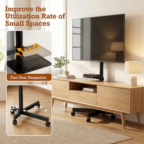 SIMINGTEC Rolling TV Stand on Wheels for 23-60 inch Flat/Curved TVs – Black with Shelf