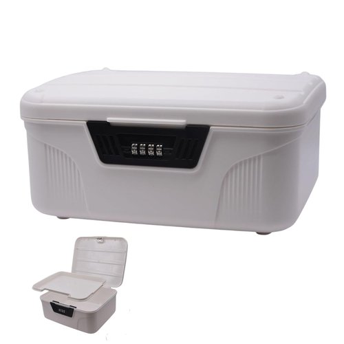 Mairuker Lockable Double-Layer Storage Box with Password – Plastic Organizer for Home, Office, Medicine & Personal Items – Minimalist Style Storage Case- White