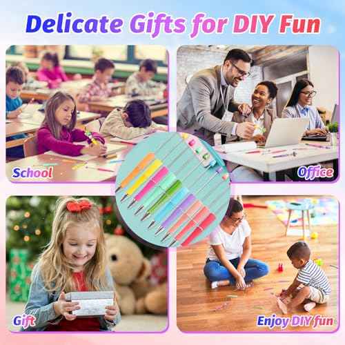 150 Pieces DIY Beadable Pens Kit - 50 plastic Beadable Pens Bulk, Refills & pen bags Included - Beaded Pens Black Ink Ballpoint Cute Pens£¨Bright£©