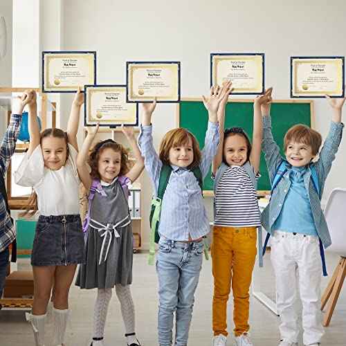 Fainne 50 Sets Certificate Kit Includes 50 Pcs 9.5 x 12 Inch Certificate Holders 50 Pcs Letter Size Papers 50 Pcs Foil Award Seals Diploma Covers for Appreciation(Navy Blue, Gold)