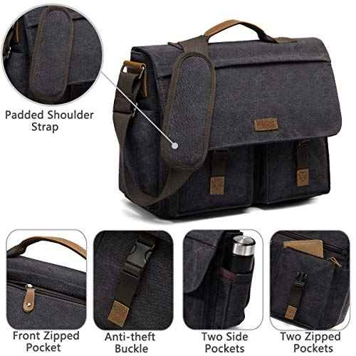 Messenger Bag for Men,VASCHY Vintage Water Resistant Canvas Satchel 14 15.6 17inch Laptop Briefcase