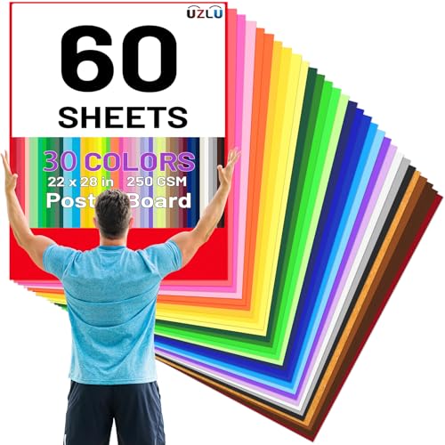 UZLU 22 x 28 Inch Neon Colored Poster Board Pack of 60 Sheets - Bulk Art & Craft Paper for School & DIY Projects