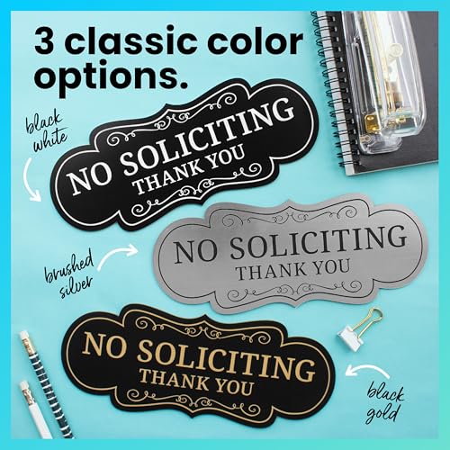 ExcelMark Premium No Soliciting Sign for House - Small Black/Gold - Made in USA