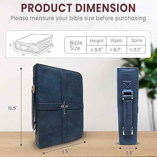 Bible Case, Vibrant & Inspiring Bible Cover, with Romans 8:31 Bookmark, Blue Bible Cover Case for Women or Men, Elegant Bible Bag, Durable Leather Book Cover