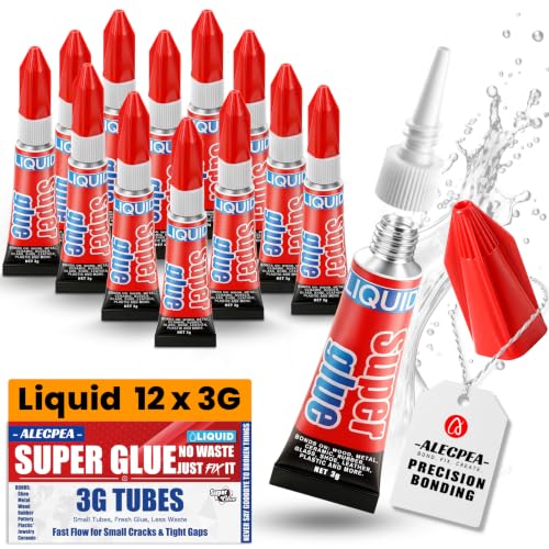 Alecpea 12x3g Instant Glue for Metal & Ceramic - Liquid CA Adhesive 12 Pack