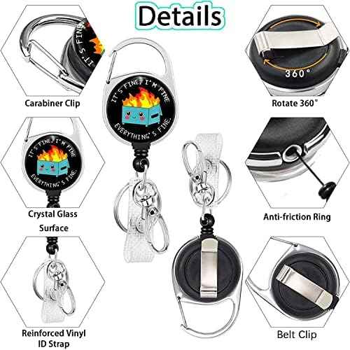 Gctriki Badge Reel Holder Retractable Heavy Duty with 360¡ÆSwivel Carabiner Belt Clip, Funny Dumpster on Fire ID Badge Holder Retractable Keychain ID Clip Name Badge Clip I'm Fine It`s Fine