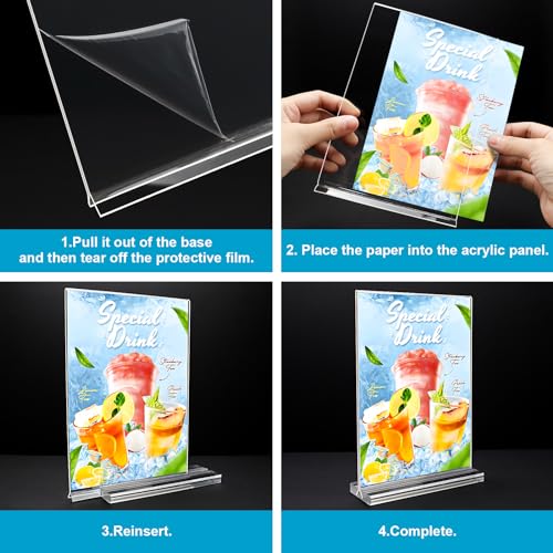 DunGu 10 Pack Acrylic Sign Holders 5x7 Double Sided Vertical Display Stands