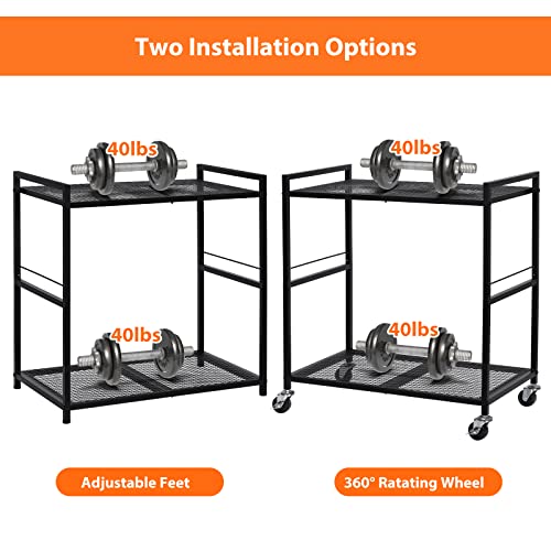 Computer Tower Stand, PC Tower Stand Metal Rolling Cart Holds up to 40lbs, 2 Tier Mobile Printer Stand with Storage Under Desk for Home & Office, Black