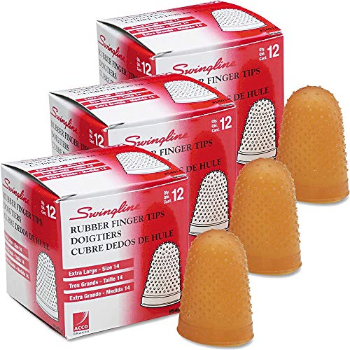 Large Rubber Finger Tips - Size 14 X-Large, Amber, 1 Dozen Set