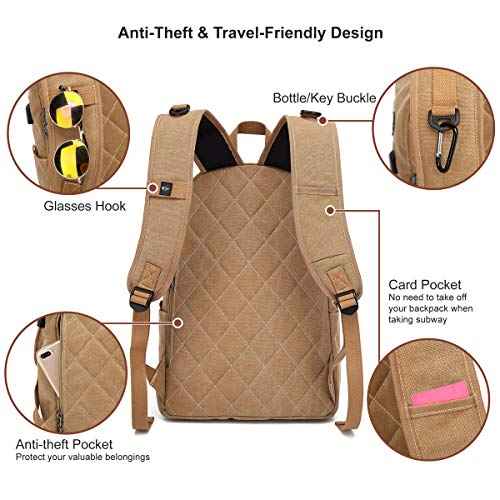 Canvas Laptop Backpack, Waterproof School Backpack With USB Charging College
