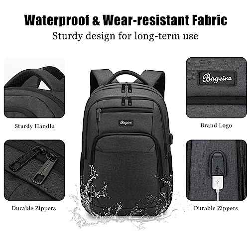 17.3 Inch Laptop Backpack, School Backpacks for teen boys, College High School Backpack. Travel Backpacks with usb Charging Port for Women Men. Anti-theft Waterproof Work Bookbags, Black