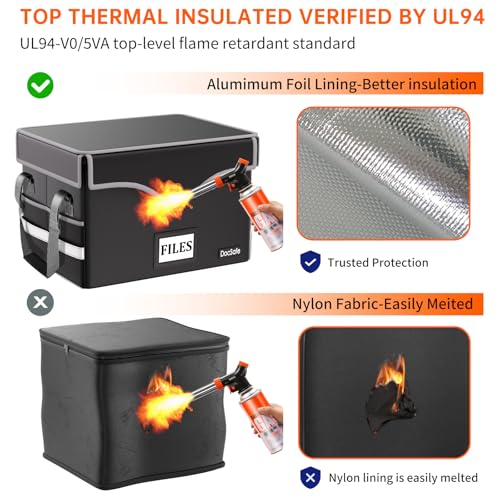 DocSafe 16.2x12.6x10.7 Inch Fireproof Document Safe Box with Lock, Heat Insulated, Collapsible, Black