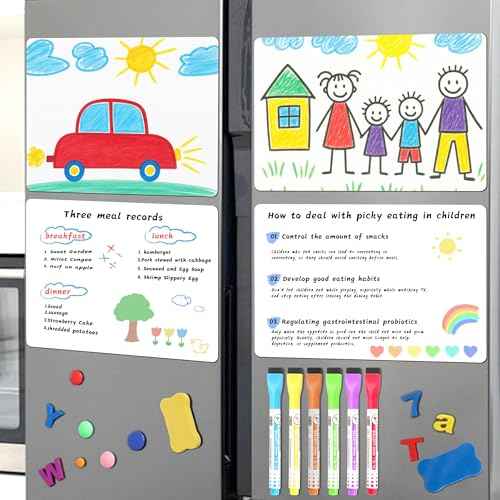4PCS Small Magnetic Dry Erase Board Sheet for Refrigerator, Fridge Whiteboard for Kitchen, 12"x8" White Board Organizer and Planner with Stain Resistant Technology, Include 2 Eraser, 8 Markers