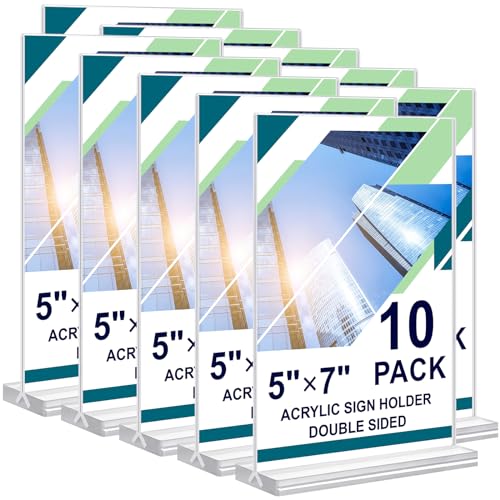DunGu 10 Pack Acrylic Sign Holders 5x7 Double Sided Vertical Display Stands