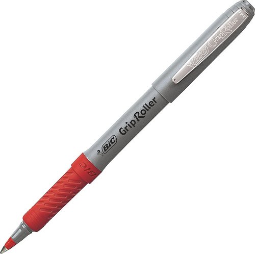 BIC Roller Glide Grip Pen With An Added-Value Grip, Fine Point (0.7mm), Red, Contemporary Looking, 12-Count