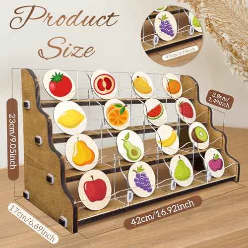 AerWo Sticker Display Stand, Greeting Card Display Stand for Vendor, 4 Tier 16 Shelves Portable Wooden Stickers Display Rack for Retail Counter Events for Postcard Brochure Photos Picture Display