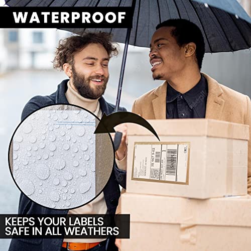 Pack of 100 Waterproof Clear Shipping Label Sleeves 7.5x5.5 Inches with Peel & Seal - Ideal for Invoices & Packaging