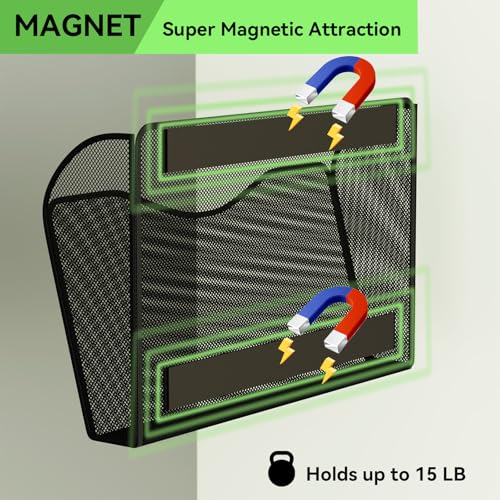 GDINDINFAN 3 Pack Magnetic File Holders Black Heavy Duty Wall Organizer
