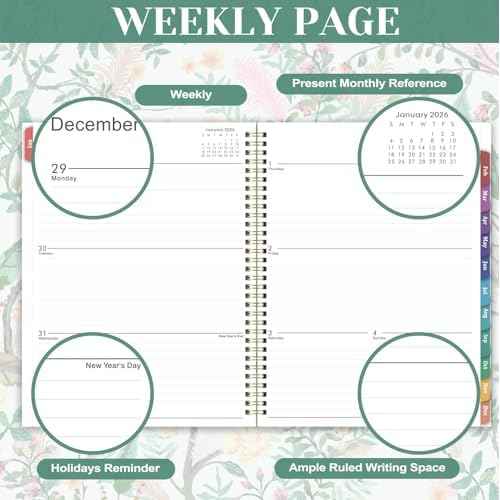 2026 Planner - Planner 2026, 9" x 11", Jan. 2026 - Dec. 2026, 2026 Planner Weekly and Monthly with Colorful Tabs, Strong Twin-wire Binding, Back Pocket - Floral