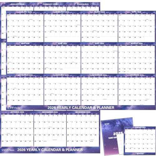 32" x 48" 2026 Wall Calendar Dry Erase - Folded Large Starry Sky Wall Calendar 2026, Wet & Dry Erasable, Laminated 12-Month Annual Yearly Planner, Reversible, Horizontal/Vertical, Purple