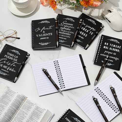 Kosiz 40 Set Christmas Christian Gift Bulk Spanish Christian Spiral Notebook Bible Verse Pen Religious Prayer Journal Regalos Cristianos En Espa?ol Thanksgiving Gift for Church Women Men Pastor