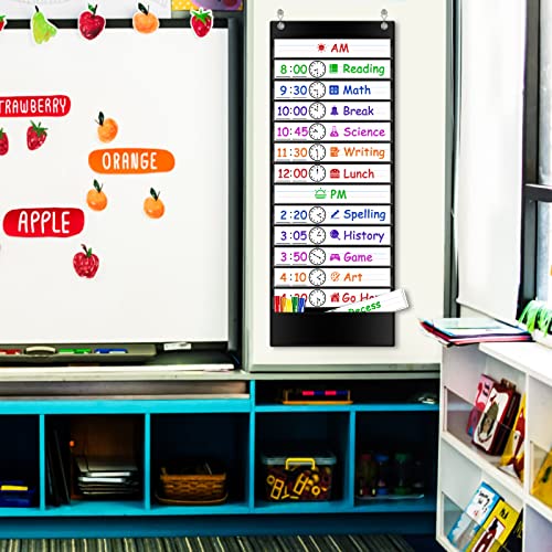Black Daily Schedule Pocket Chart for Kids Classroom Organization