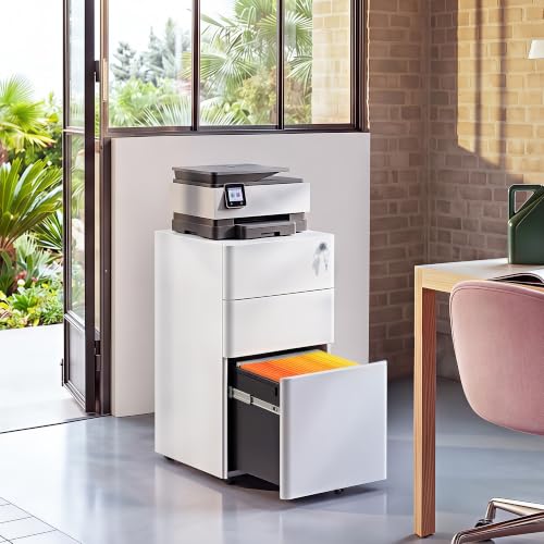 DEVAISE White 3-Drawer File Cabinet on Wheels, Fully Assembled, 11.8"W x 17.7"D x 23.2"H