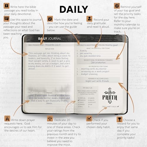 Prazoli Christian Bible Prayer Journal For MEN 9-Month Refill - Study Scripture Notebook & Planner Daily Devotional Undated | Religious Jesus Faith Gifts for Graduation, Pastor Baptism & Church