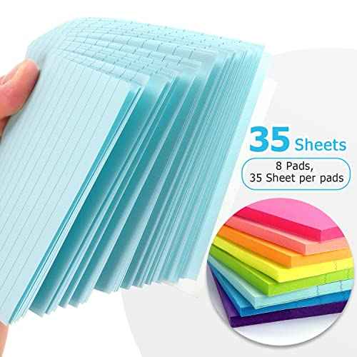 Eastern Wolf 8 Pads Lined Sticky Notes 4x6 Sticky Notes with Lines Self-Stick Note Pads 8 Bright Multi Colors, 35 Sheet/Pad