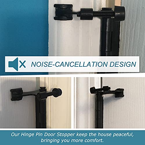 SUNTAI 24-Pack Adjustable Hinge Pin Door Stop — Black Rubber Tips, Matte Black