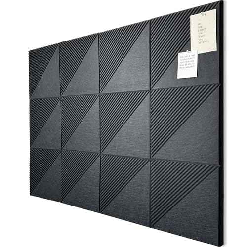 Large Cork Board for Walls 48"x 36", 12 Pack Felt Wall Tiles with Safe Removable Adhesive Tabs, Cork Board for Office,Pinboard Bulletin Board - Black