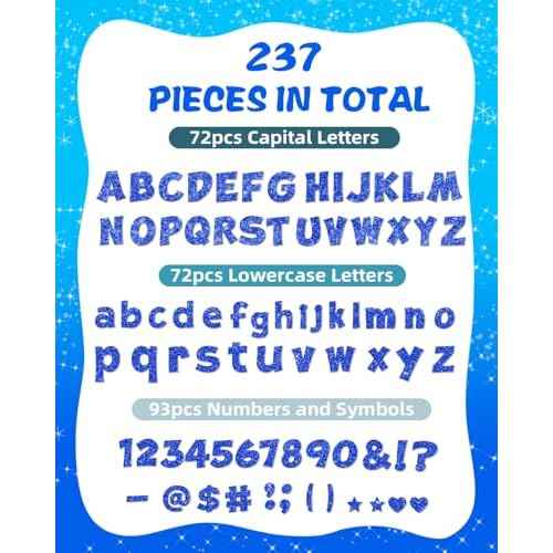 237 Pcs Glitter Bulletin Board Letters, Numbers and Punctuation, Poster Board Letters Alphabet Cut Out Cardboard Letters Accessories for Classroom Display Decorating Supplies 4inch (Blue)
