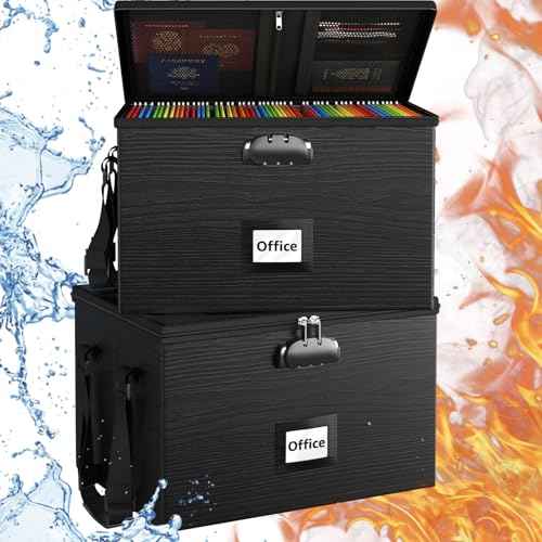 2 Pack Fireproof Document Box File Organizer - Portable Locking Filing Storage Box with Handle Waterproof for Hanging Letter/Legal Folder Important Document