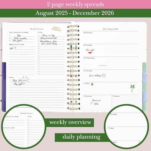 kate spade new york Daily Planner 2025-2026 Mega Agenda August 2025- December 2026, Hardcover Weekly and Monthly Spiral Planner with Stickers (Charmed Bookshelf Blue)