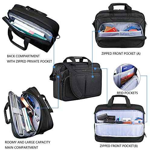 KROSER Laptop Bag Expandable Lightweight Briefcase for 17.3" Laptop Premium Business Work Bag Water-Repellent Messenger Bag with RFID Pockets for Travel/Women/Men-Black