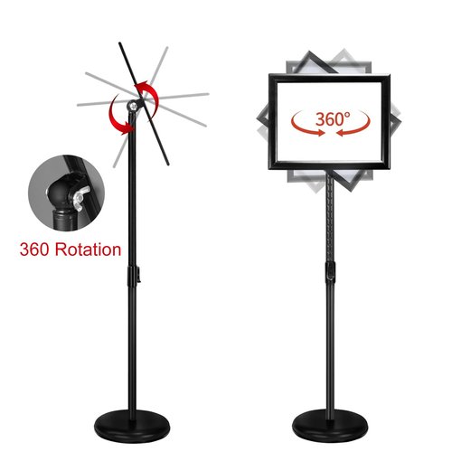 Adjustable Heavy Duty Poster Sign Holder Stand Floor Sign Stand Aluminum Snap Open Frame for 8.5 x 11 inches both Vertical and Horizontal view Displayed Used for Living and Business(Black-2pack)