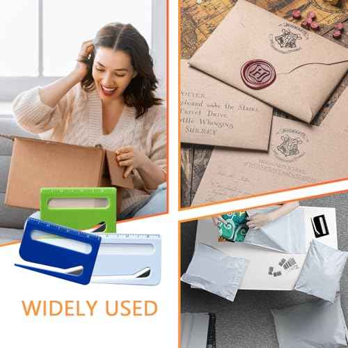 5Pcs Letter Opener Envelope Slitter,Mail Opener Tool,Envelope Opener Slitter,Envelope Opener for Office,Wrapping Paper Cutter with Hidden Blade, Package Opening Tool with Scale and Magnifying Glass