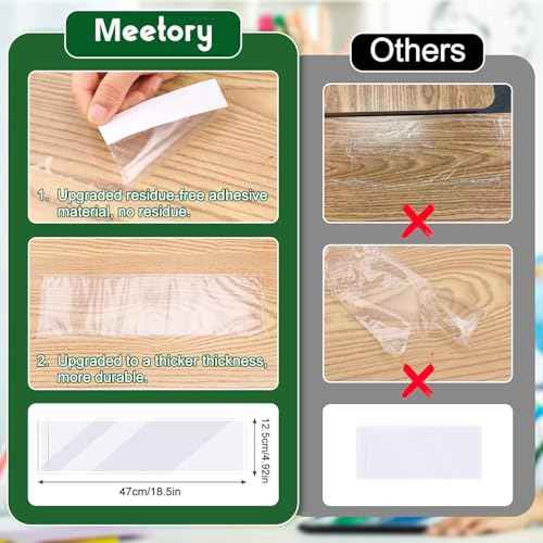 Meetory 40 PCS Upgraded Nameplate Pocket, 18.5" x 4.9" Self Adhesive Desk Nameplates Name Tag- Pocket, No Residue Clear Plastic View Name Tag- Sleeves for Classroom Desk, Office Supplies.