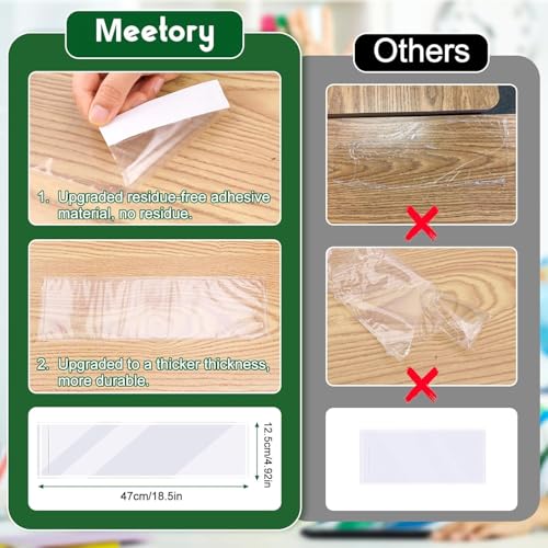 Meetory 40 Pack Upgraded 18.5 x 4.9 Inch Clear Plastic Nameplate Pockets Self-Adhesive Desk Labels