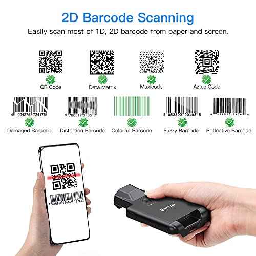 Eyoyo Upgraded QR Code Scanner Bluetooth Android Barcode Scanner, Portable Back Clip Wireless 1D 2D UPC ISBN Inventory Barcode Reader PDF417 Data Matrix Code Compatible with iPhone, Android Phone