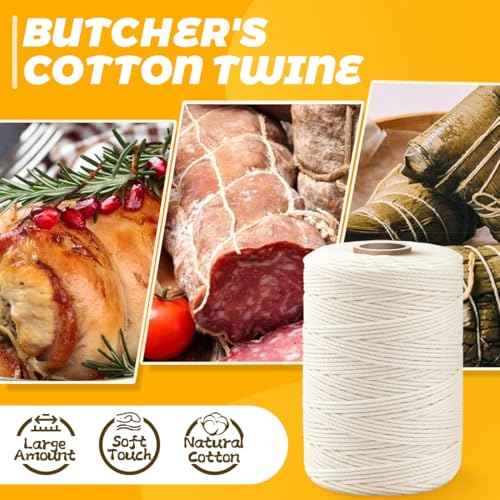 600ft x 2Pcs Butchers Twine 2mm Cotton String for Cooking Kitchen Meat Turkey Sausage Roasting Baking Gift Wrapping DIY Crafts Crocheting Knitting (600ft/Roll)