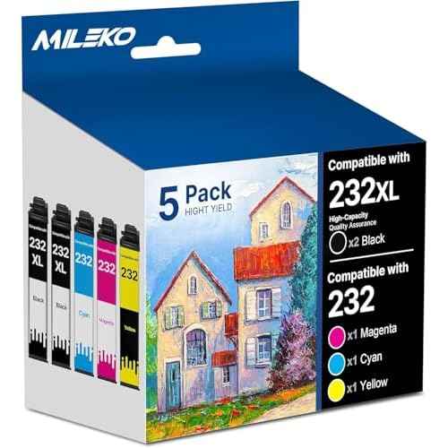 232XL Ink Cartridges Combo Pack Remanufactured Replacement for Epson 232 Ink Cartridge for Epson 232 232XL Ink Cartridges for Epson Printer Epson XP-4205 XP-4200 WF-2930 WF-2950 Printer (5 Pack