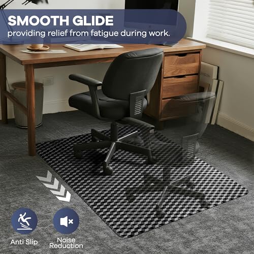 BesWin Office Chair Mat for Carpet, 48" x 30" Computer Desk Chair Mat for Low Carpeted Floors, Thick and Sturdy Carpet Protector for Rolling Chairs, Easy Glide Floor Mat for Home, Gaming (Black)