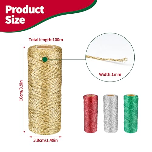 Gold Metallic Bakers String 110 Yards 1mm Glitter Twine – OXDFK 1-pack