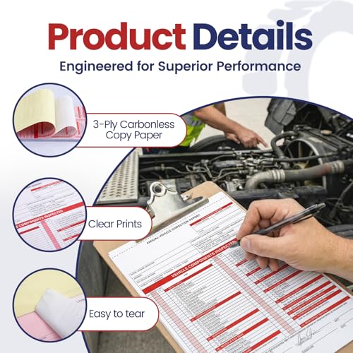 Annual Vehicle Inspection Forms and Red Labels 3-Part NCR Kit – 50 Sets