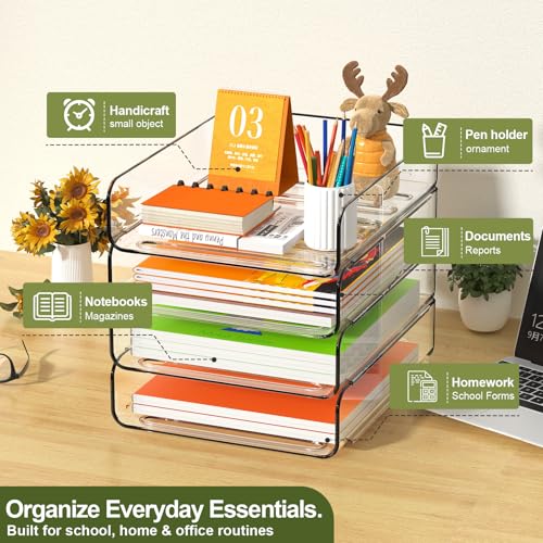 FANXIYQ 4-Tier Acrylic Paper Tray Organizer, Clear, 12.6 x 9.6 x 11 inches