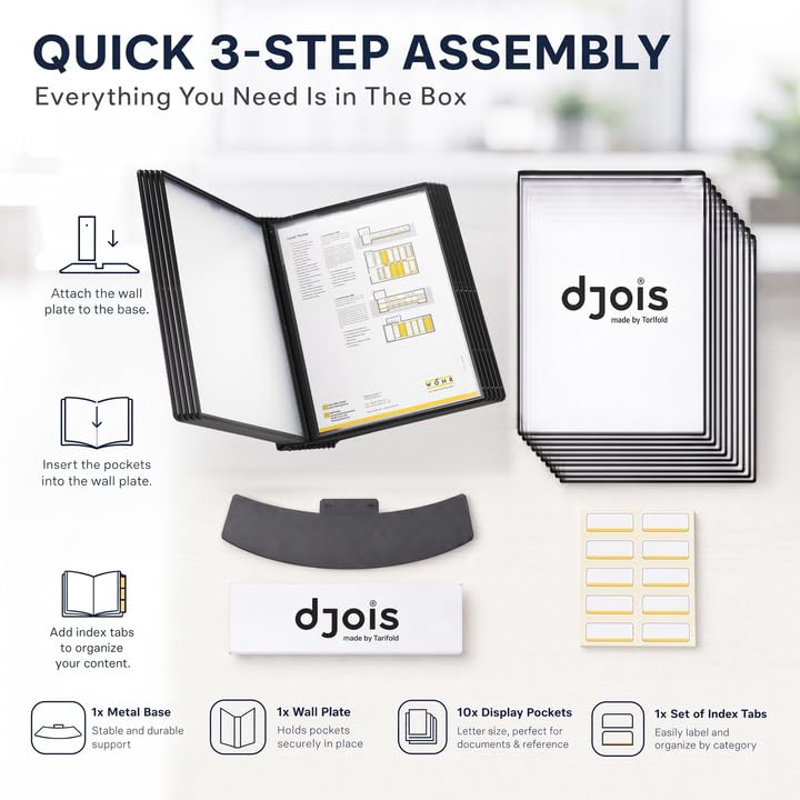 Tarifold Desktop Reference System Black - 10 Pockets, Easy-Load Design, Desk Organizer | Desktop