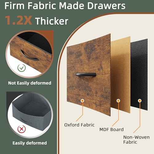 Small 3 Drawer File Cabinet with Charging Station, 45''H, 3-Tier Filing Cabinet for Home Office, 11''*16'' for Small Printer, Fabric Drawer Fits Letter/A4, Tall Printer Stand, Rustic Brown