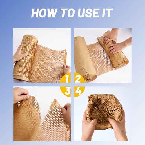 Honeycomb Packing Paper 15"x400' - Bubble Wrap Eco-Friendly Alternative, Recyclable Cushioning Material for Shipping, Moving & Small Business Packing Supplies with 20 Fragile Sticker Labels