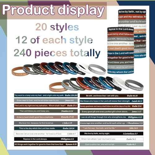 Estune 240 Pieces Bible Verses Bracelets Motivational Scripture Bracelets Bulk Religious Silicone Wristbands Quote Rubber Inspirational Wristbands Christian Gifts for Men Women Teens